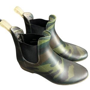 J Crew Chelsea Womens Camo Print Slip On Rain Boots Size 8